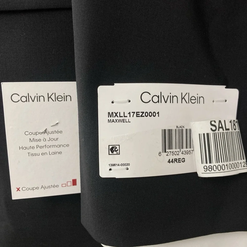 Calvin‎ Klein Mens Slim-fit Suit Jacket Blazer 44R Black Solid Stretch E06798